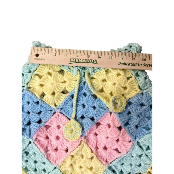 Vintage Handmade Crochet Girls Poncho 2T–4T? Pastel Granny Square Fringe - Picture 9 of 9